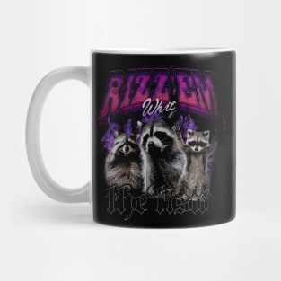 Rizz Em With The Tism Retro Shirt, Vintage Funny Raccoon Graphic Shirt, Autism Awareness, Raccoon Meme Mug